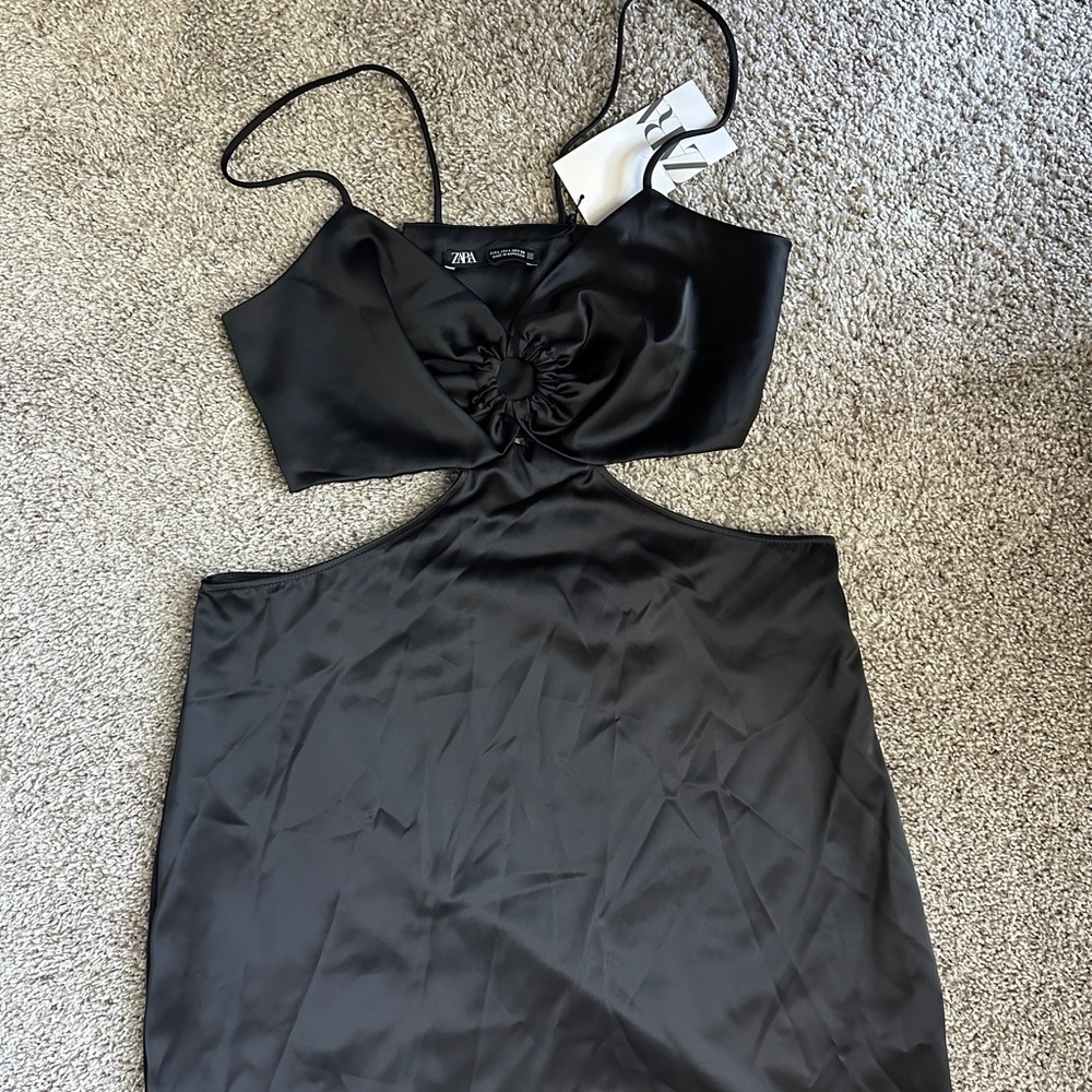 Zara Black Satin Dress with Front Knot
